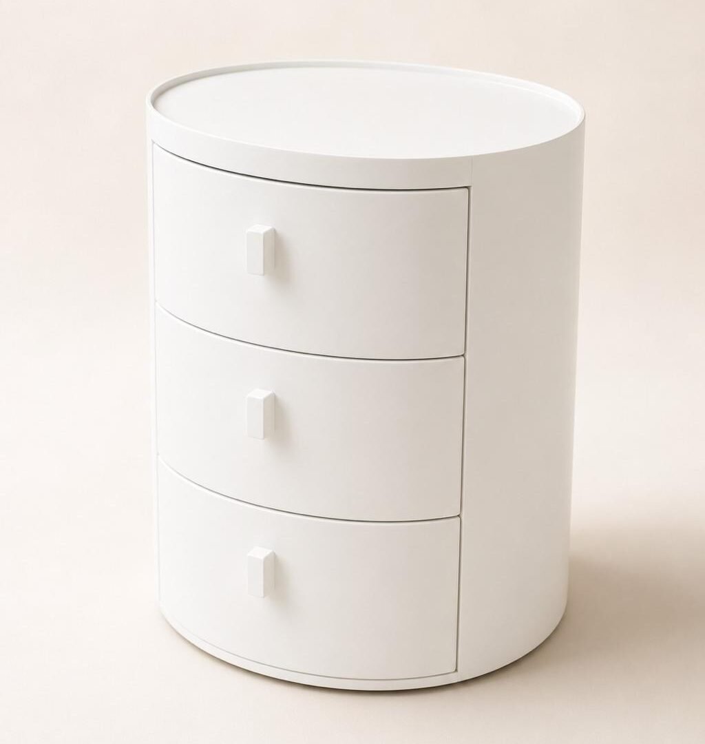 Mesa de Luz Circular Laqueada — 3 Cajones